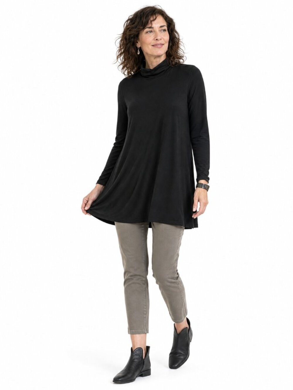 Comfy USA Modal Mock Neck Tunic Top Black Small